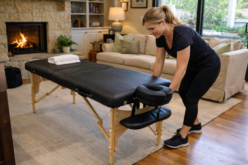 mobile massage setup in San Diego home